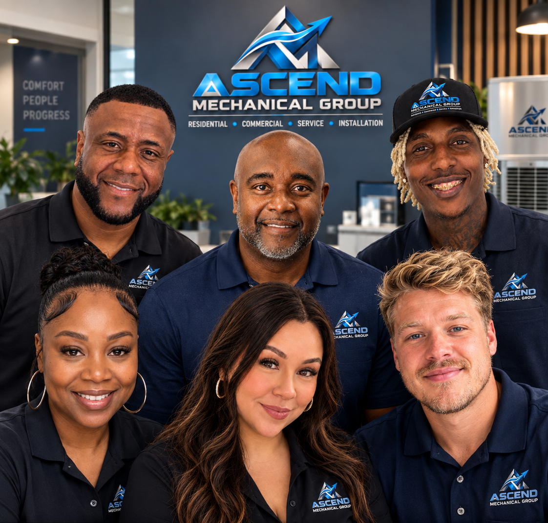 ASCEND Mechanical Group Team: Top row: Ron, Jay Sanford (COO), Quincy; Bottom row: Tina Eskridge, Michelle Moreno, Jake Lowes